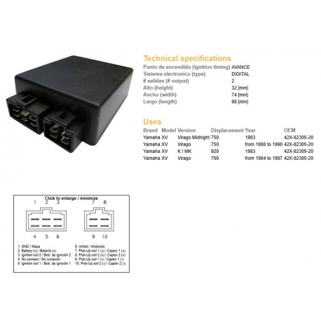 DZE MODUŁ ZAPŁONU CDI YAMAHA XV 700 VIRAGO '84-'87 XV 750 VIRAGO '88-'90 XV 920 83 (42X-82305-20)