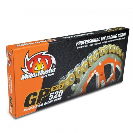MOTO-MASTER ŁAŃCUCH NAPĘDOWY GP-520G MX PROFESSIONAL MOTOCROSS RACING CHAIN BEZ ORINGÓW KOLOR ZŁOTY (118 OGNIW, ZAPINKA W ZESTAW