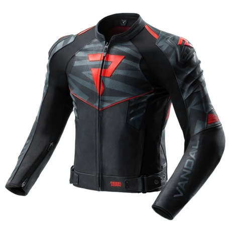 KURTKA MOTOCYKLOWA SKÓRZANA REBELHORN VANDAL 2 BLACK GREY FLUO RED