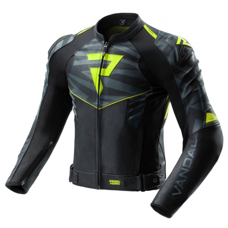 KURTKA MOTOCYKLOWA SKÓRZANA REBELHORN VANDAL 2 BLACK GREY FLUO YELLOW