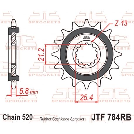 JT ZĘBATKA PRZEDNIA Z GUMĄ CF MOTO NK 650 '16-'24, CL-X 700 '21-'25, BENELLI TRK 702 / X EURO 5 '23-'24, (ŁAŃC. 520)
