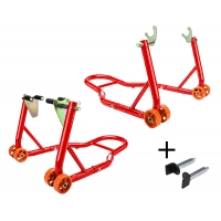 BIKETEC PODNOŚNIK STOJAK MOTOCYKLOWY BIKER X (PRZÓD/TYŁ) TYP-V I TYP- L (ROLKI) KOMPLET - KOLOR CZERWONY